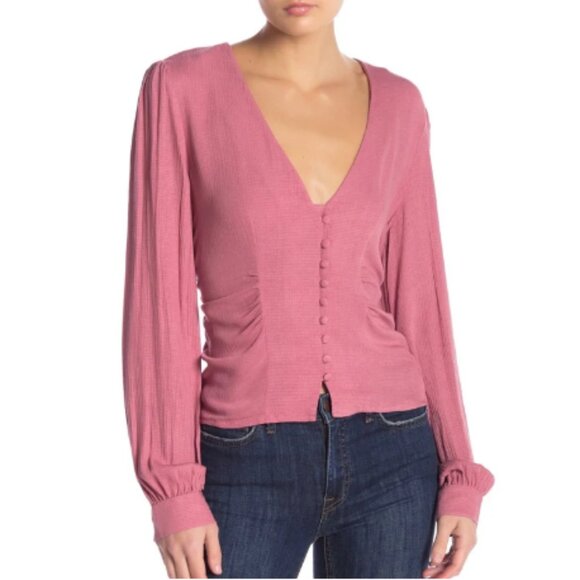 Free People Maise Shirred-Detail Top in Rose XS - Picture 1 of 8